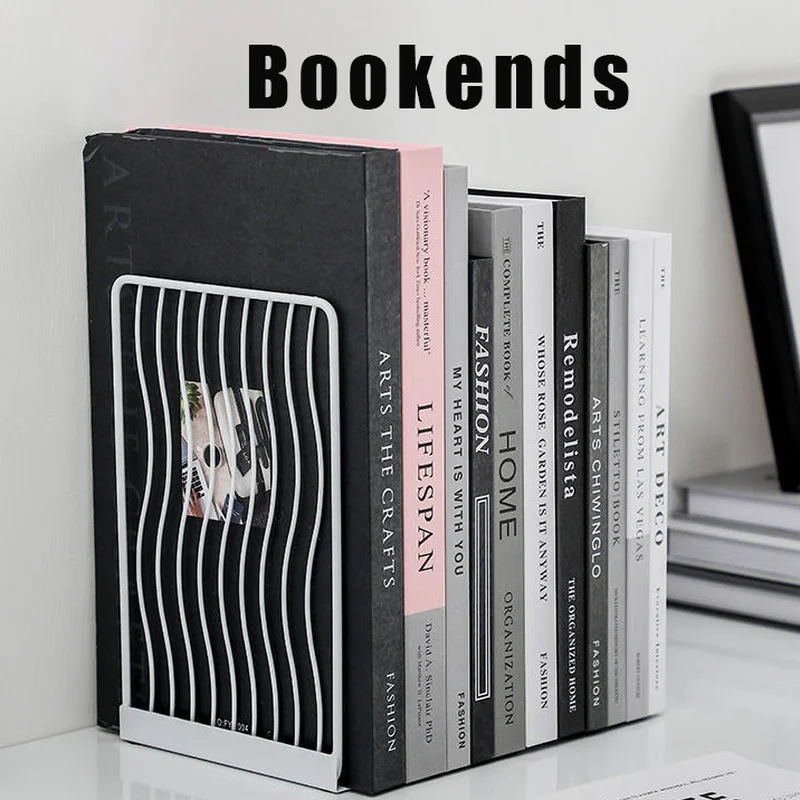 

1 Pair Iron Bookends Desktop Simple Book Stand Non-Slip Support Holder Shelves Office Magazine Rack School Supplies Bookends