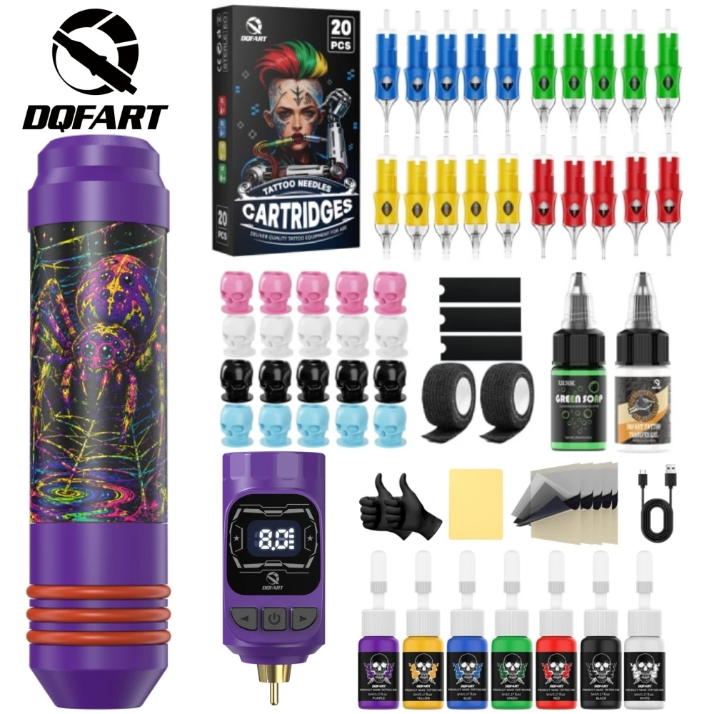 DQFART M3 Battery Detachable Electric Wireless Tattoo Machine Led Digltal Display Body Art Creative Designs Halloween Style