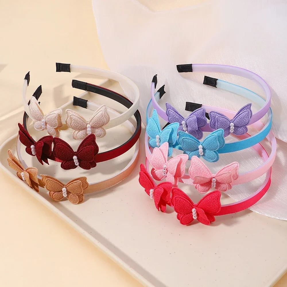 1PC Exquisite Butterfly Hairband Simulated Pearl Children's Hair Hoop Daily Hair Binding Lovely Girl Accessories Gift Wholesale