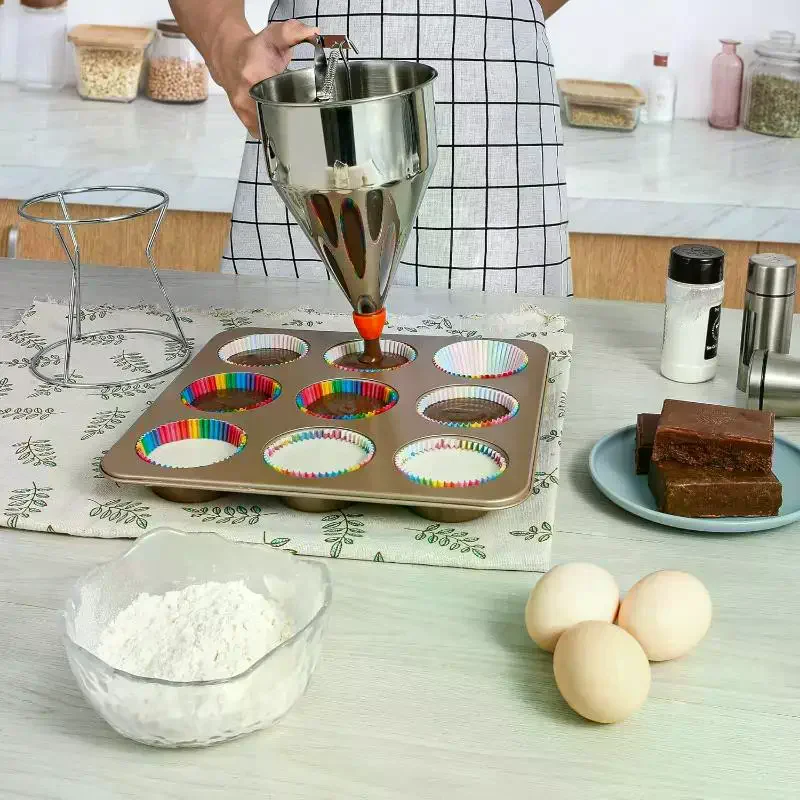 Stainless Steel Funnel Dispenser With Rack Cupcake Pancake Batter Maker 1200ml