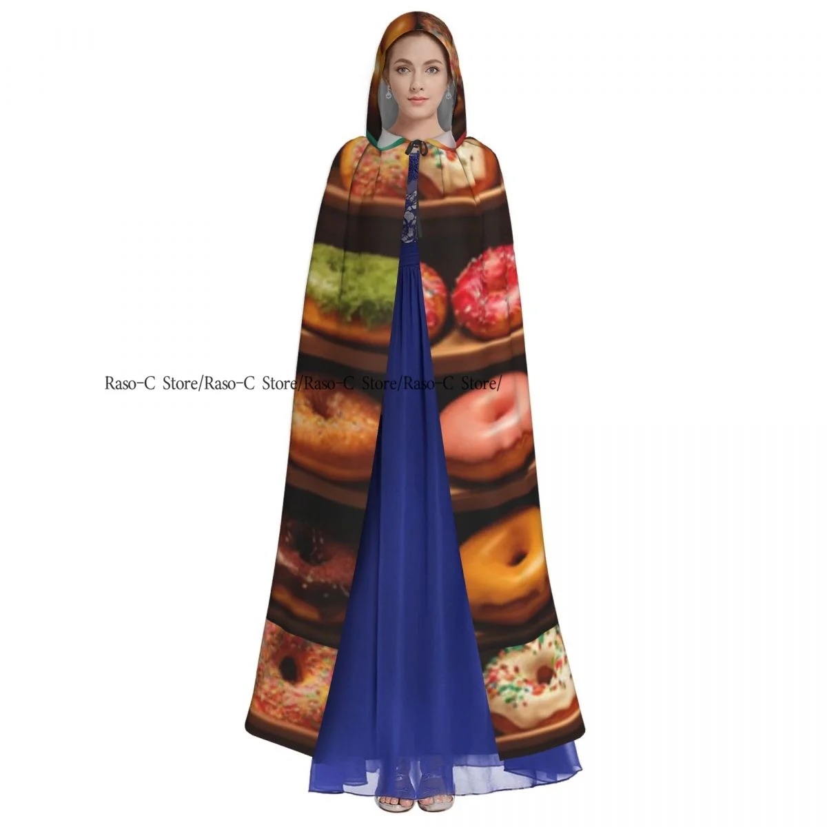 Long Cape Cloak Colorful Donuts On Display Hooded Cloak Coat Autumn Hoodies