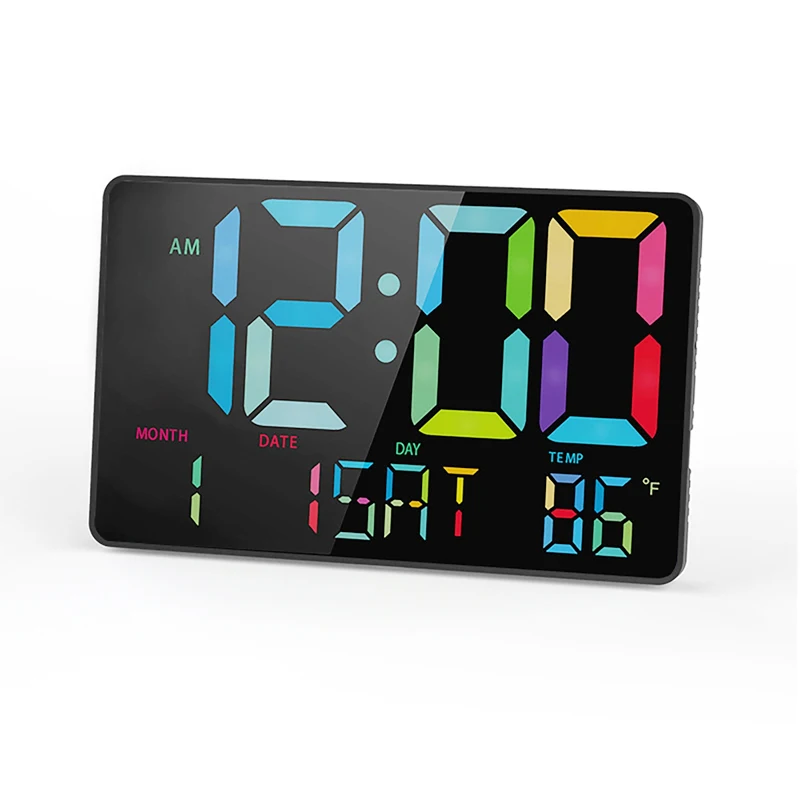 LED Large Digital Wall Clock with Remote Control Temp Date Week Display Dual Alarms Electronic Clock 5 Levels Brightness Adjust