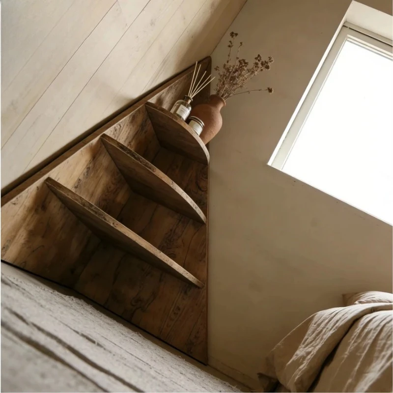 Solid wood multifunctional triangular corner cabinet bedroom storage rack log storage cabinet