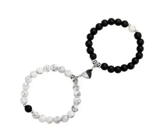 Fashion Minimalist White Cut Black Bracelet For Couples Dainty Magnetic Draw Together Love Beaded Bracelet 2pcs Set Of Bracelets