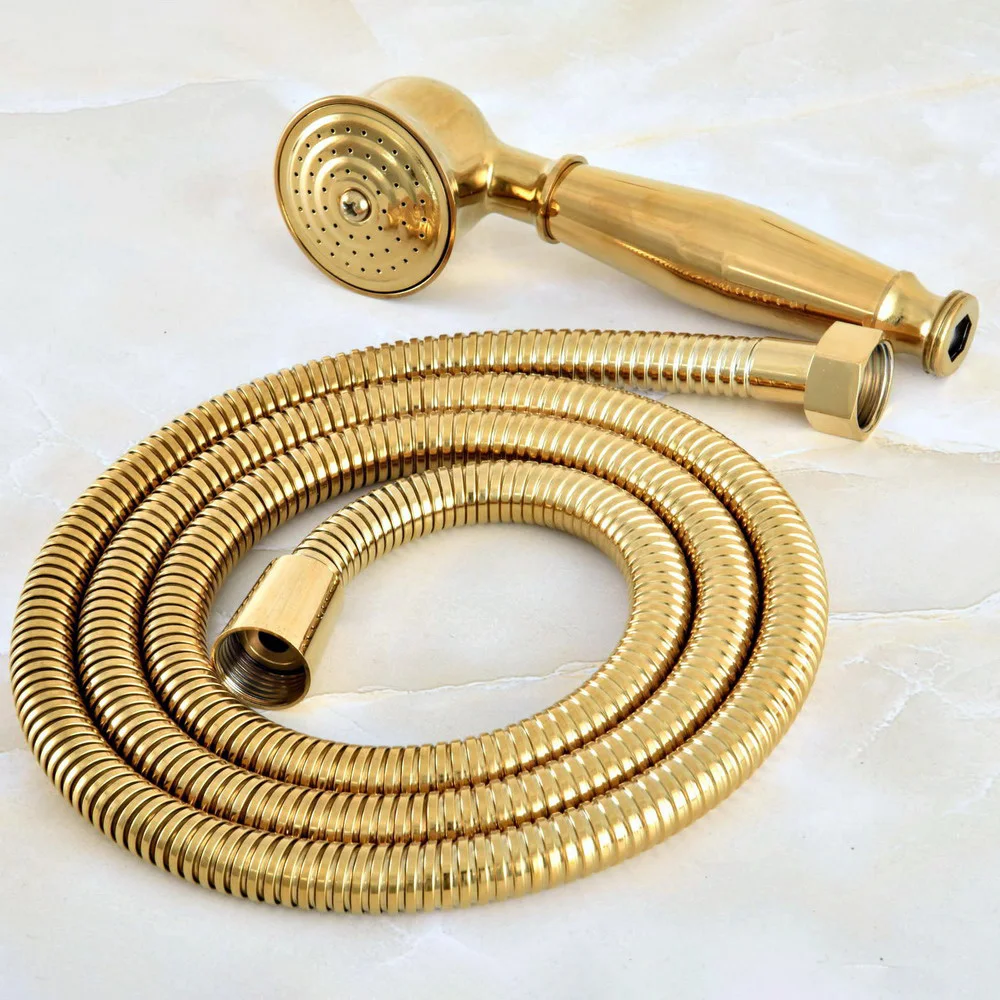 Luxury Gold Color Brass Bathroom Hand Held Shower Head With 1.5m Hose