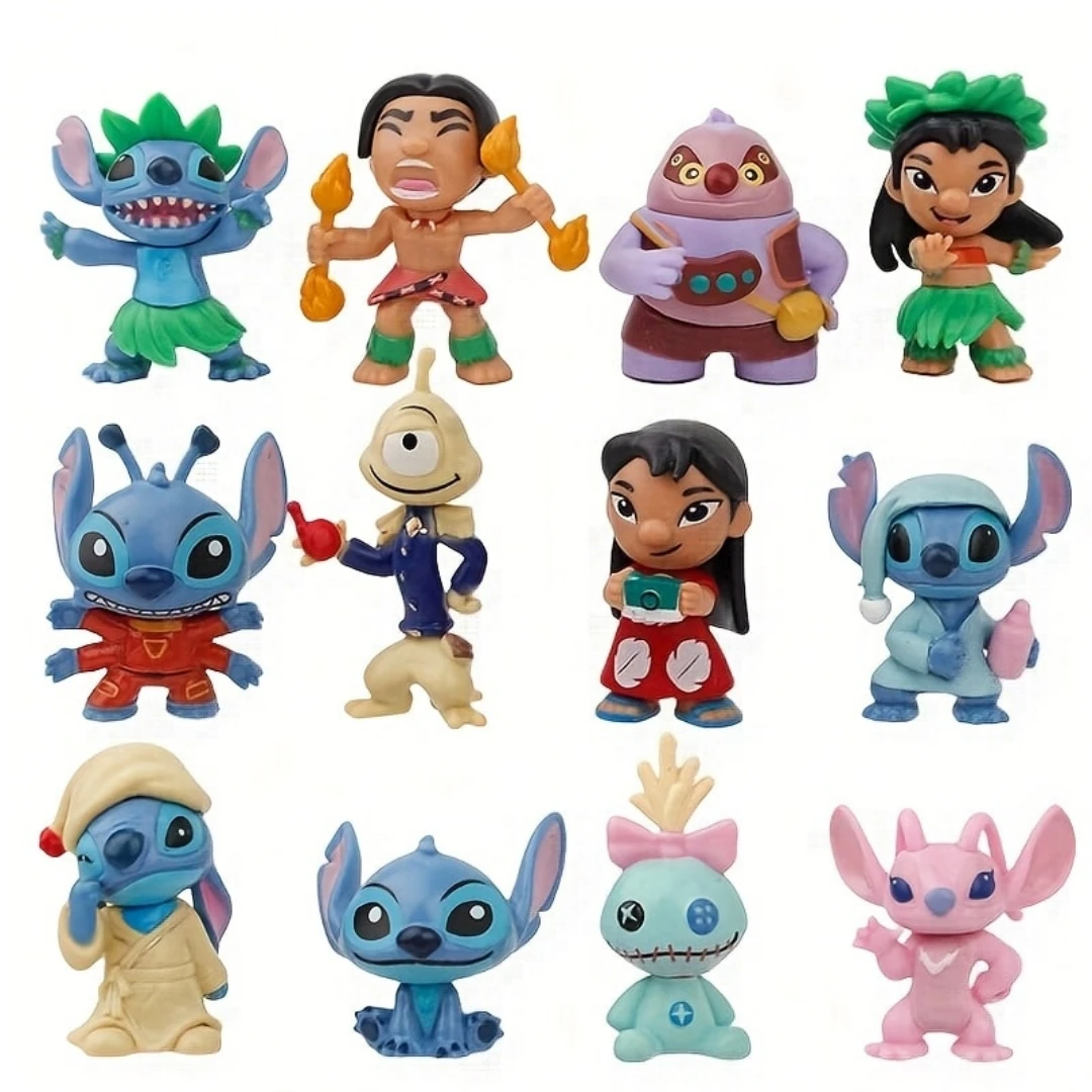 Sets de muñecos de dibujos animados de Stitch, figuras de anime, sets de modelos de anime retro, decoraciones para fiestas, accesorios para el hogar y el coche. Regalos de cumpleaños.