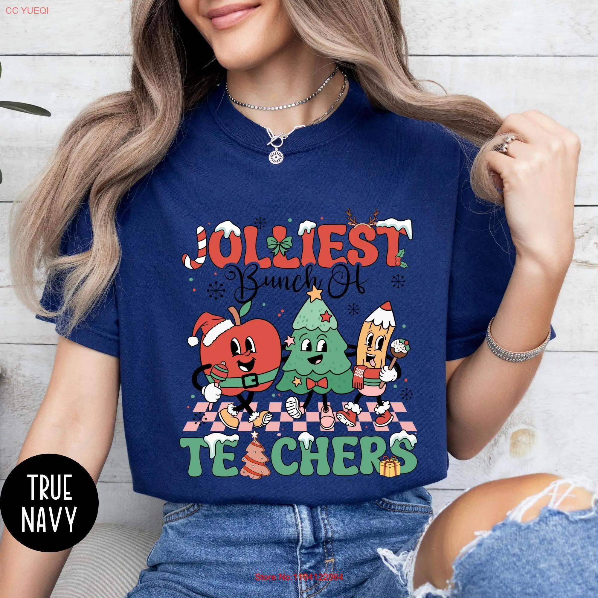 Teacher Christmas T Shirt Jolliest Bunch of Teachers Matching Holiday Xmas  long or short sleeves