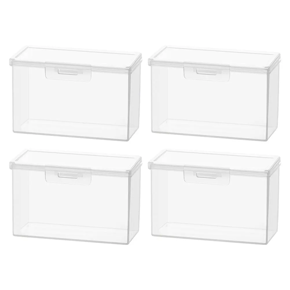 4pcs Transparent PP Card Storage Boxes Clear Lid Playing Cards Organizer Multi Purpose File Case Holder Bin