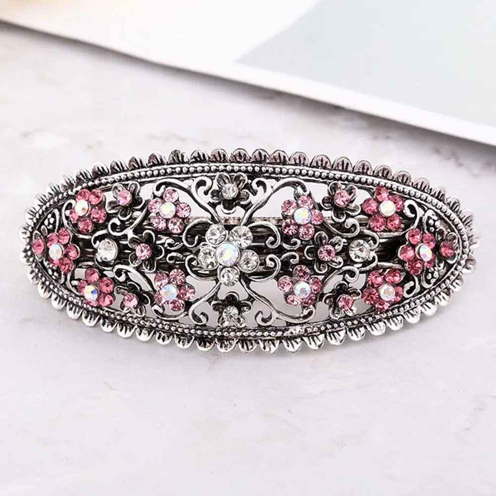 

3Pcs Vintage Alloy Crystal Oval Spring Hair Clips Temperament Hair Barrettes for Ladies Girls Pink Blue Purple Elegant Hairpin