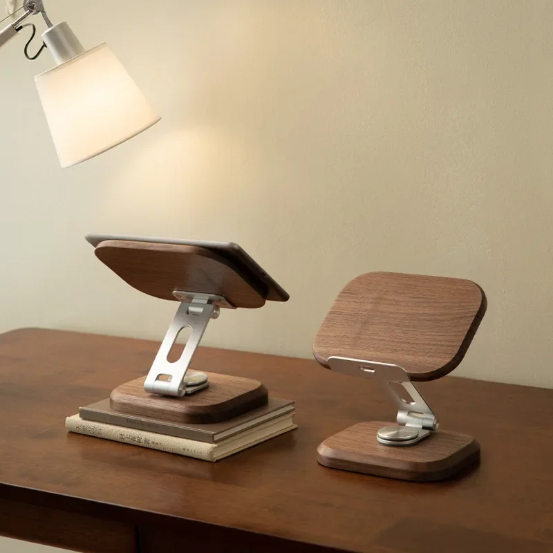 Black walnut ipad tablet holder, desktop portable office game liftable rotating folding support frame