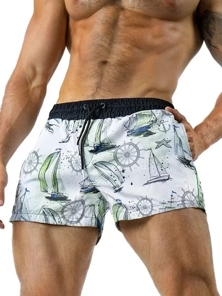 Calções de banho de secagem rápida para homens, shorts sexy de corrida, calções de praia, cuecas de banho, novo 2023