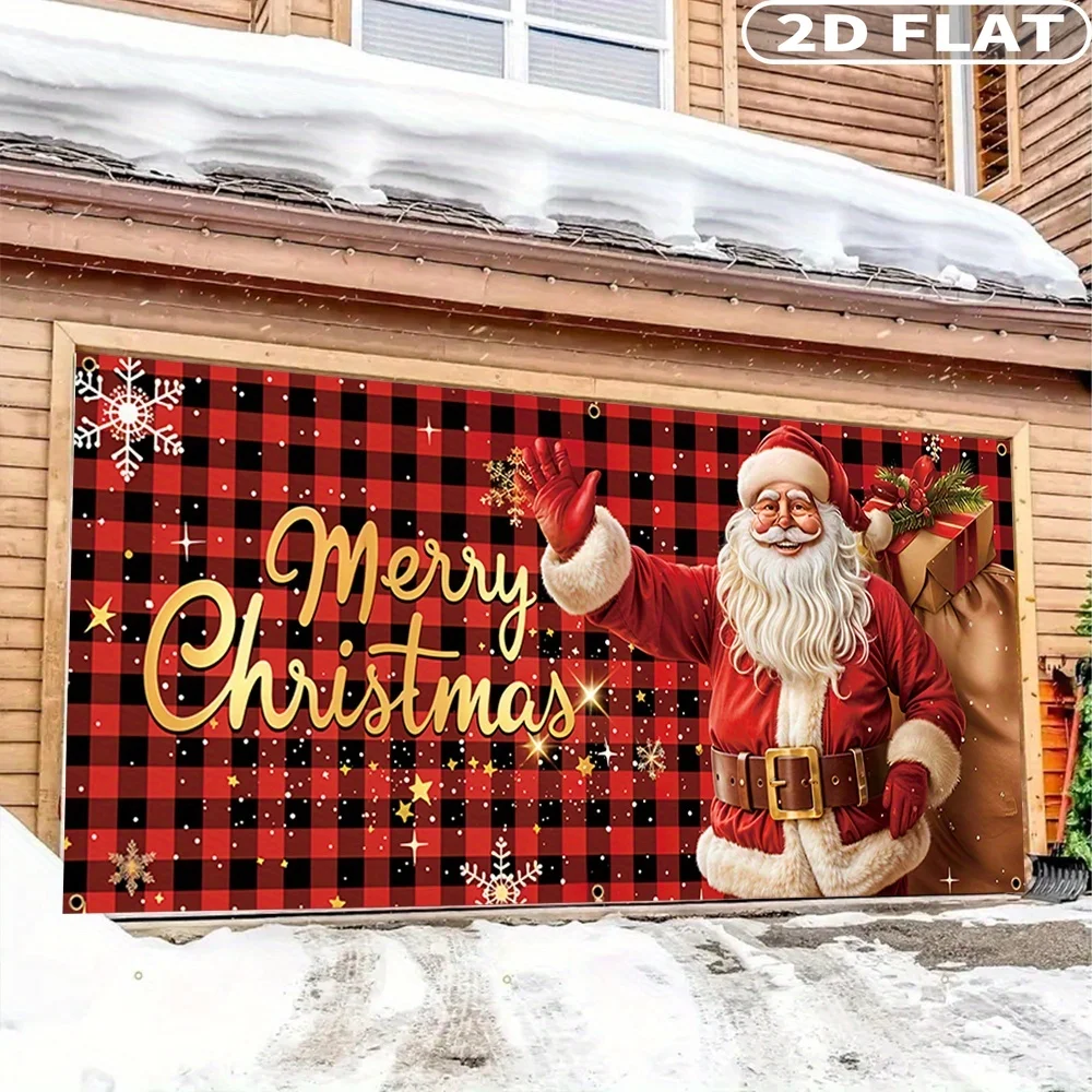 

1pc Vintage Santa Claus Christmas Festive Backdrops & Banners, Garage Door Decorations - Polyester Large Hanging Decoration