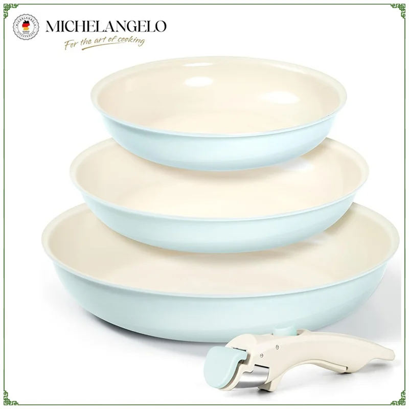 

MICHELANGELO 3pcs/set Nonstick Frying Pan with Removable Handle Ceramic Coating Induction Skillets Steak Omelette Pan Oven Safe