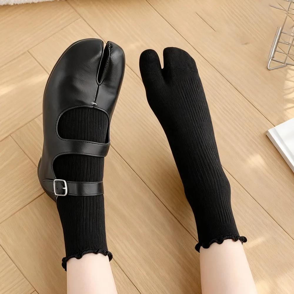 اليابانية المرأة القطن اثنين من الأصابع الأوسط جوارب أنبوبية تو الجوارب الصيف مطاطا الوجه بالتخبط النعال صندل اثنين تو الجوارب للجنسين #3