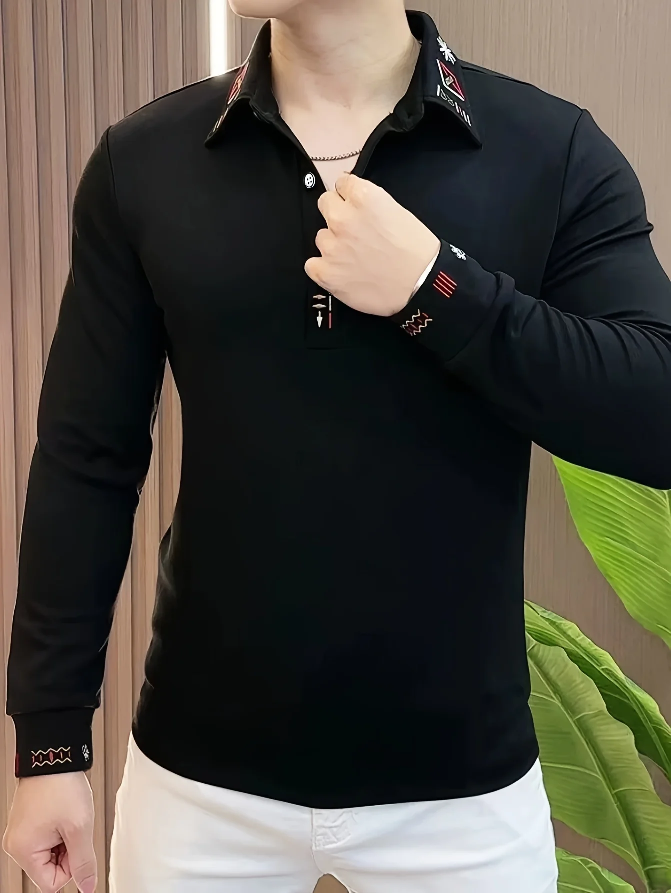 Spring and autumn new men's retro long-sleeved Polo trendy high street fashion streetwear male clothing
