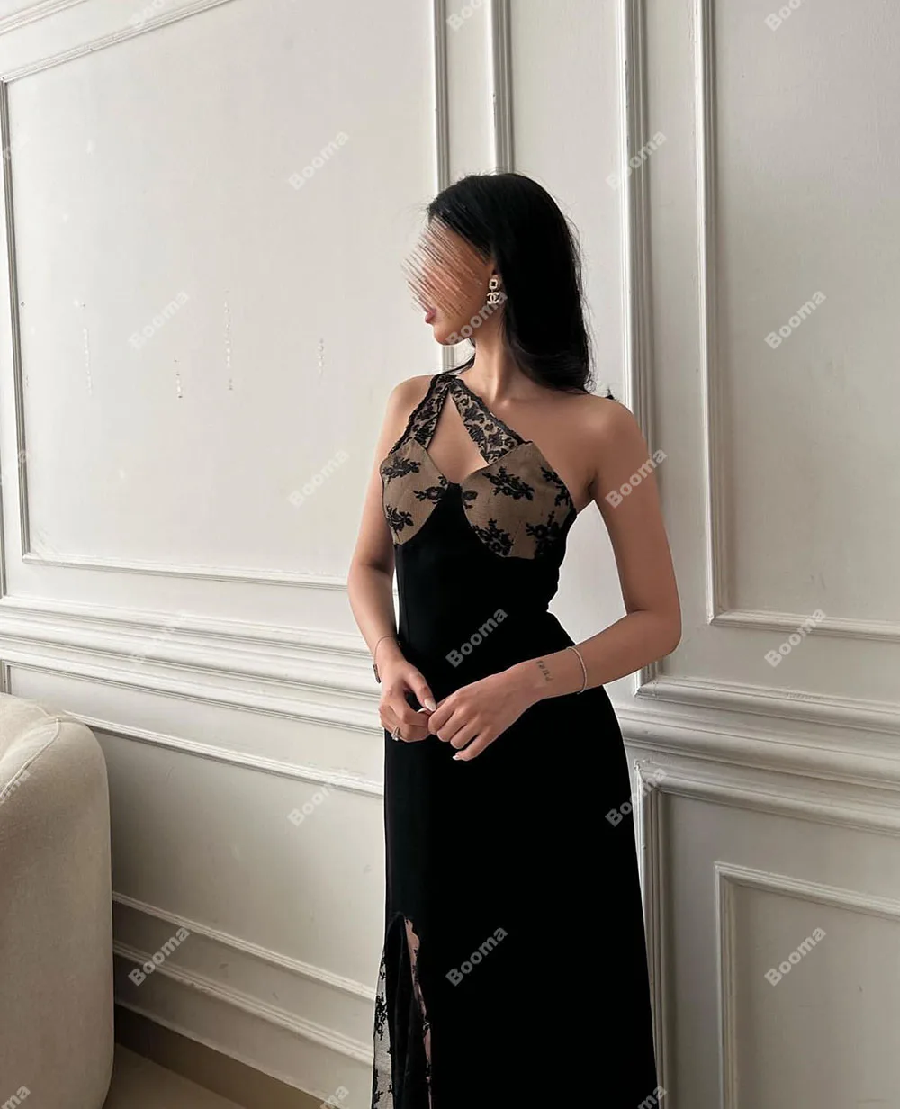 Booma Black One Shoulder Mermaid Prom Dresses Sleeveless Lace Ankle Length Evening Dresses for Women Special Occasion Gowns 2023