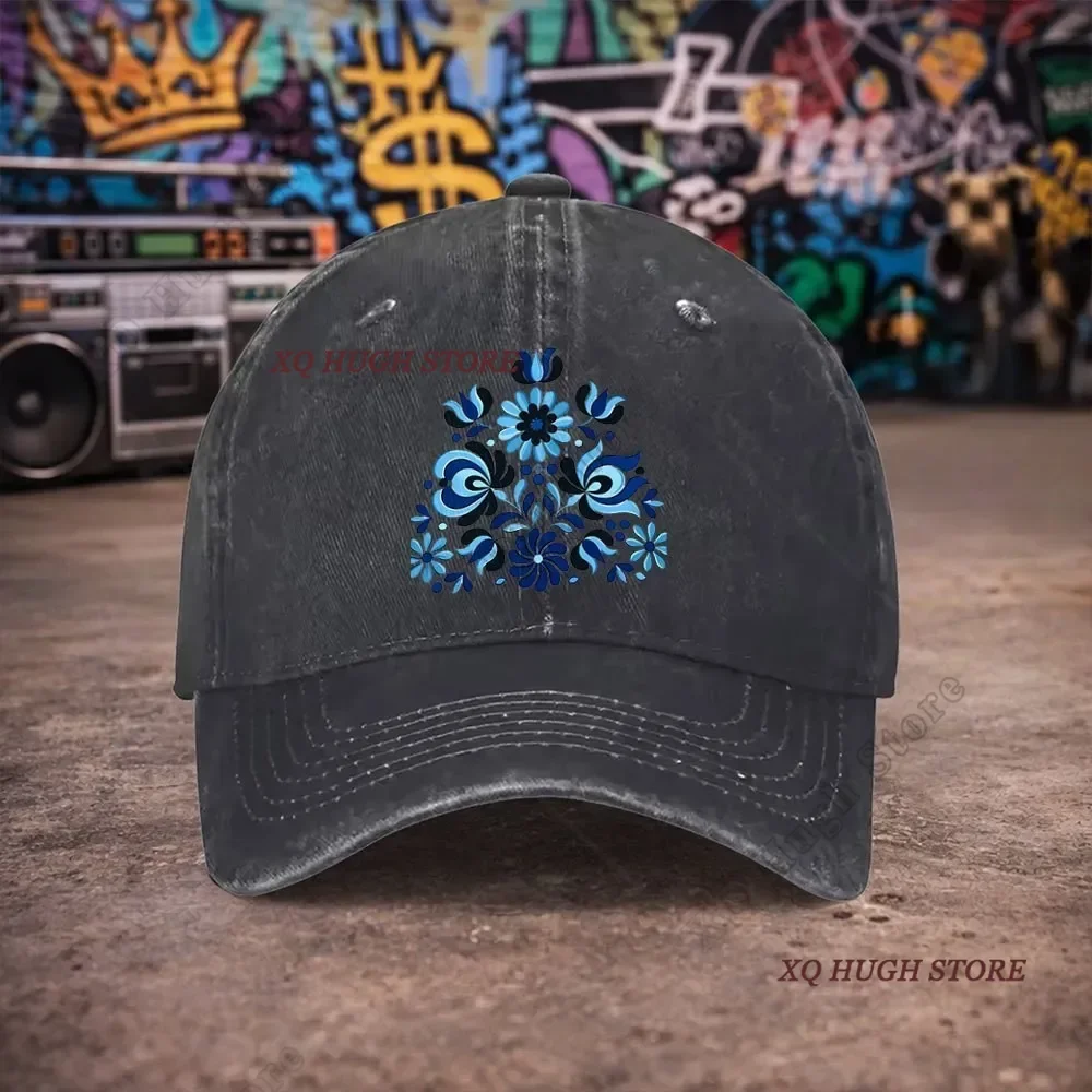 Blue And White Ethnic Floral Vintage Washed Baseball Cap Female Cowboy Sun Hats Hip Hop Mens Snapback Cap