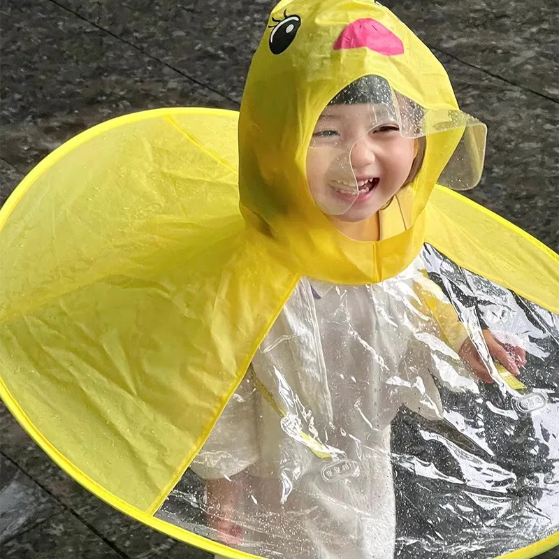 Kids UFO Raincoat Duck Hooded Cape Umbrella Hat Hands-free Outdoor Play for Toddlers Boys Girls Kindergarten Viral Rainwear Gift