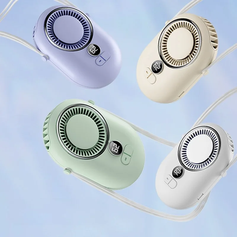

New hanging Mini neck fan Lazy bladeless fan hanging waist usb large wind power display neck fan Portable Outdoor Simple Summer