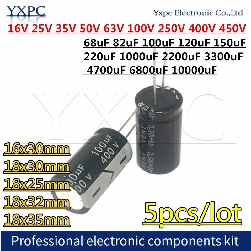 16V 25V 35V 50V 63V 100V 250V 400V 450V aluminum electrolytic capacitor 68 82 100 120 150 220 1000 2200 3300 4700 6800 10000uF