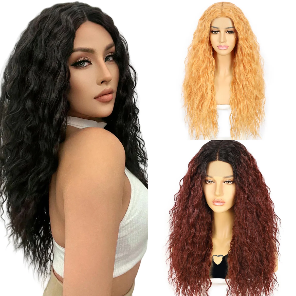 13*1 Front Lace Women's Wig Long  Curly Synthetic Wig for Party for Cosplay, Music Festival