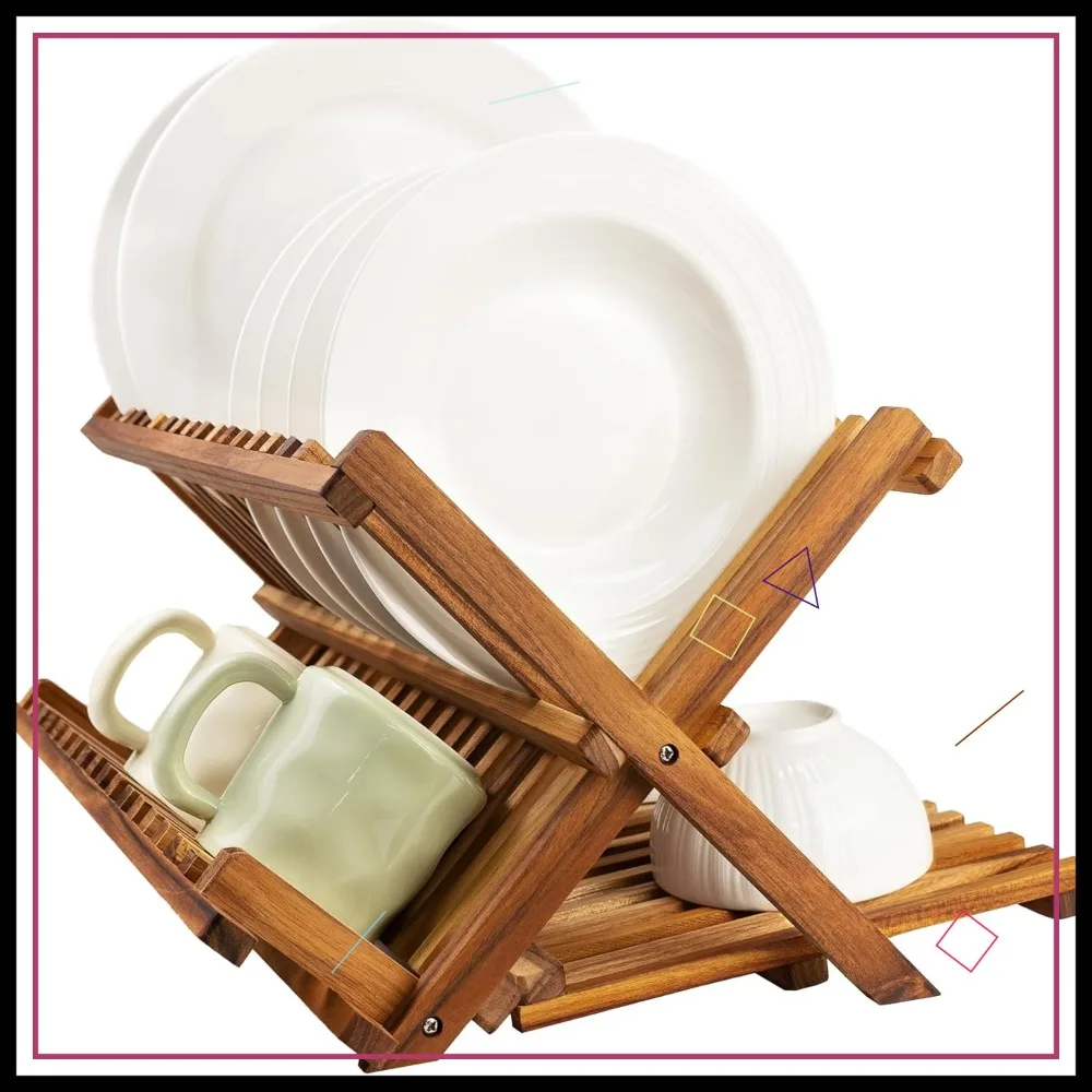 

Трехуровневая складная сушилка для посуды из тикового дерева, вместительный компактный органайзер для столешницы для тарелок и чашек