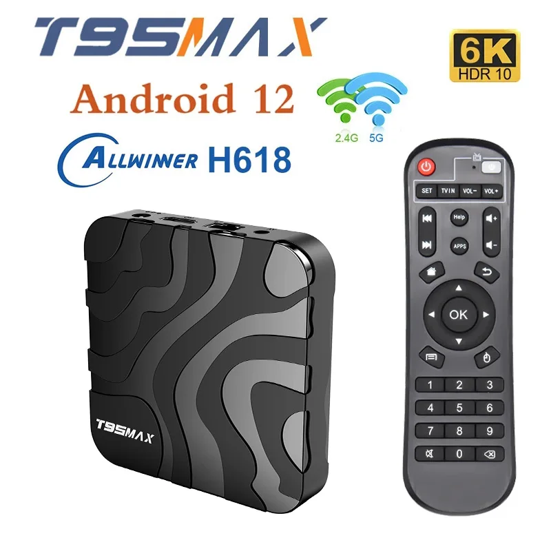 T95 ماكس صندوق التلفزيون الذكية أندرويد 12 صندوق التلفزيون 2G 16GB 4G 32GB 64GB Allwinner h618 ثنائي النطاق 5G واي فاي BT4.0 6K ميديا بلاير مجموعة صندوق