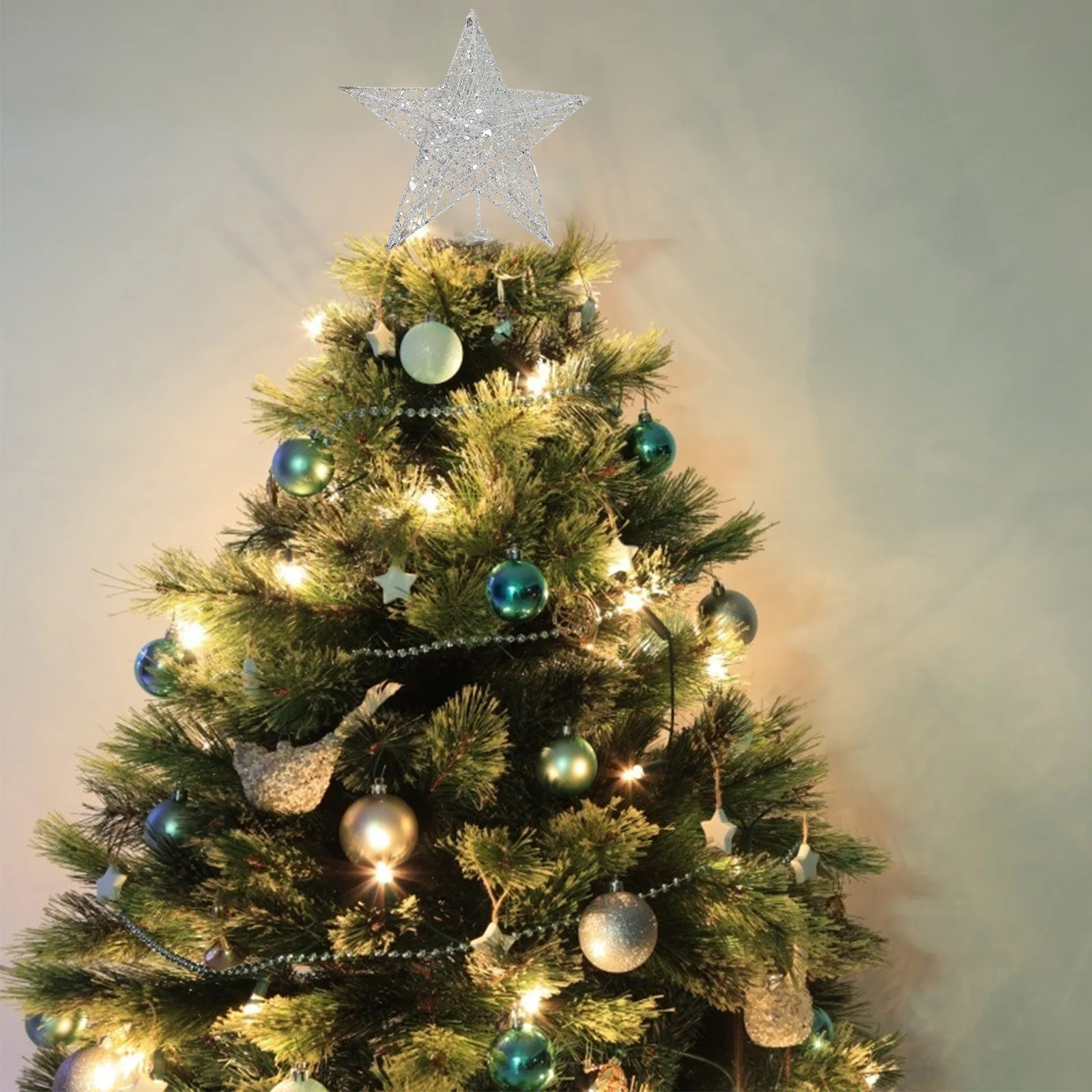 

1Set Christmas Tree Topper Lighted Star Decor for Xmas Treetop Warm Glow Festival Supplies Shiny Metal Ornament Bright