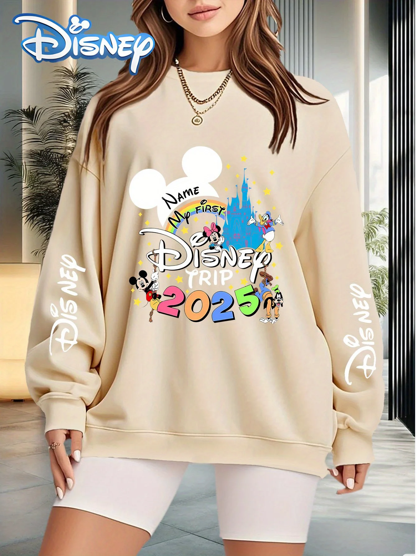 سويت شيرت ديزني ماي فيرست ديزني تريب 2025 التذكاري للسيدات مقاس كبير برسومات ميكي هيد مع طباعة شخصيات كلاسيكية #4