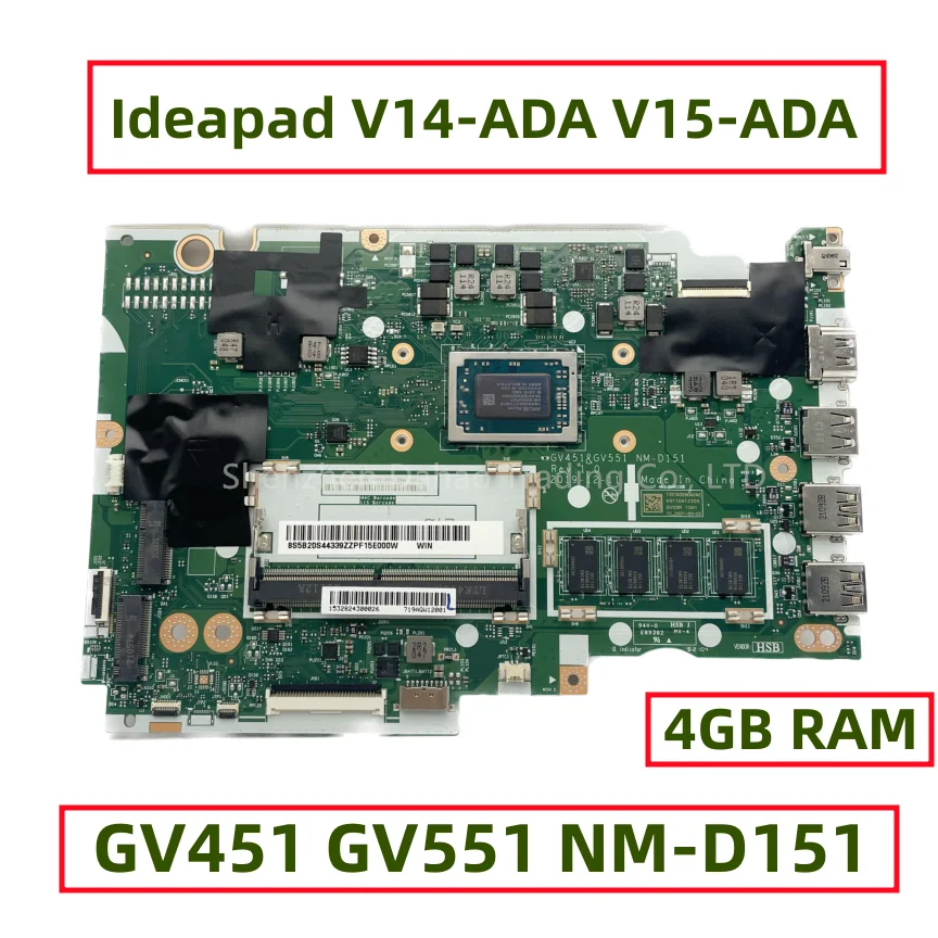 GV451 GV551 NM-D151 For Lenovo Ideapad V14-ADA V15-ADA Laptop Motherboard With Athlon 3020E 3150 CPU 4GB-RAM FRU:5B20S44347