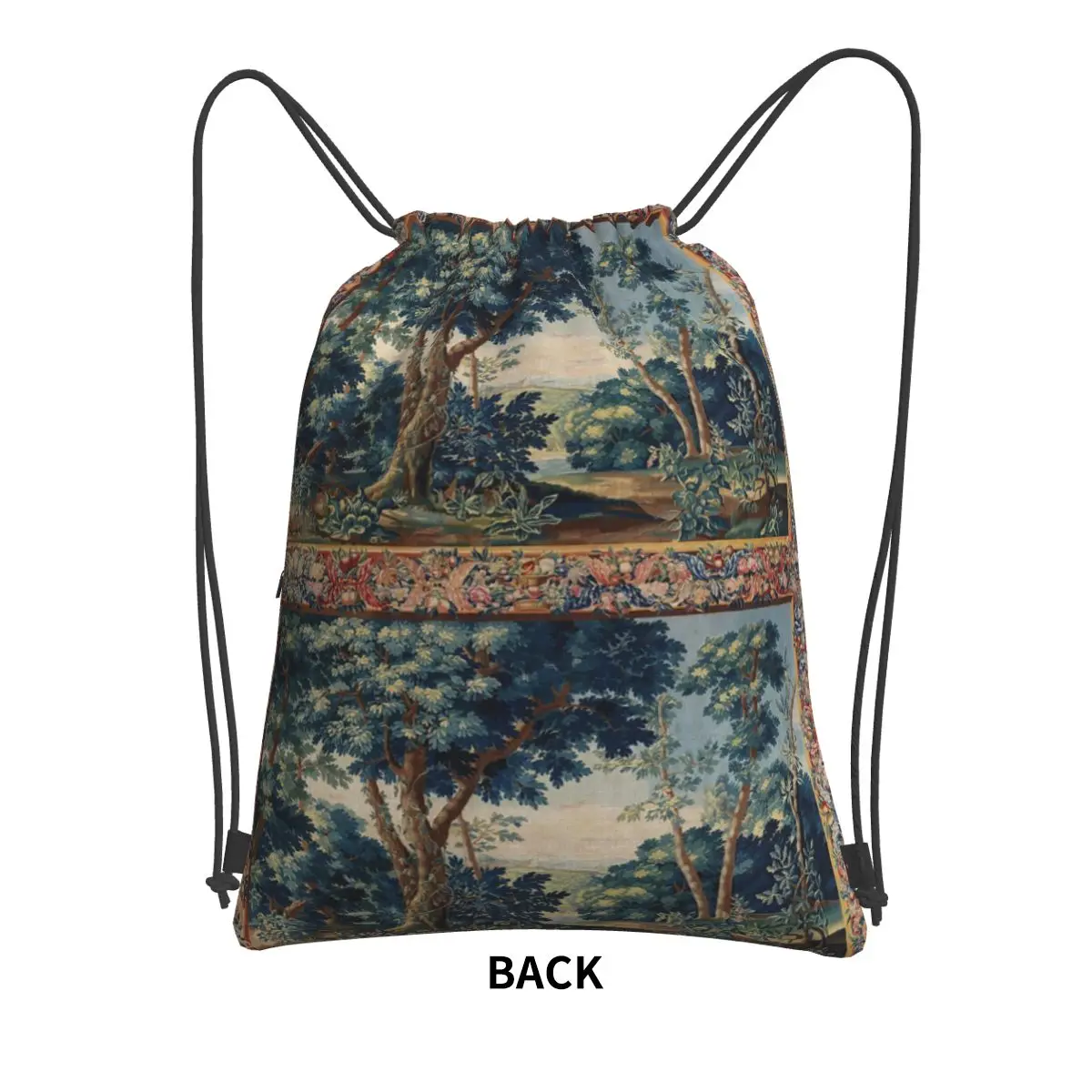 GREENERY, TREES IN WOODLAND LANDSCAPE Antique Flemish Backpacks Fashion Drawstring Bags Sports Bag Book Bags for Travel School