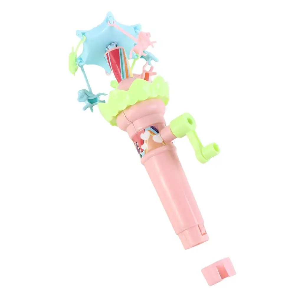Boys Girls LED Lights Hand Cranked Rotating Glowing Interactive Merry-Go-Round Gear Mechanism Manual Carousel Gift