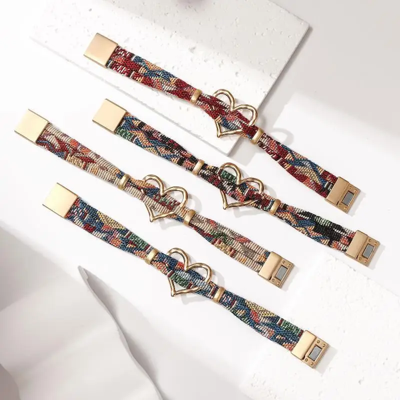 Bohemian Style Bracelet for Women Hollowed Heart Magnetic Buckle Lightweight Fashion Jewelry for Daily Outing