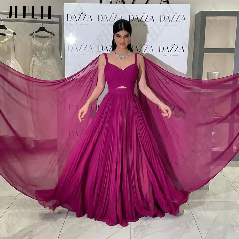 JEHETH Elegante Vestido de Noite 2024 A Linha Cap Mangas Longa Dubai Festa VesJEHETH Elegante Vestido De Noite 2024 A Linha Cap Mangas Longo Dubai Partido Vestido Formal Chiffon Spaghetti Sucata Sweetheat فساتين السهرة