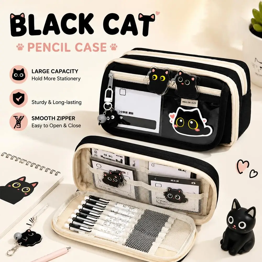 Federmäppchen mit Katzenmotiv – großes Federmäppchen für Grund-/Mittelschüler, Jungen und Mädchen, Niche Ita Bag Federmäppchen