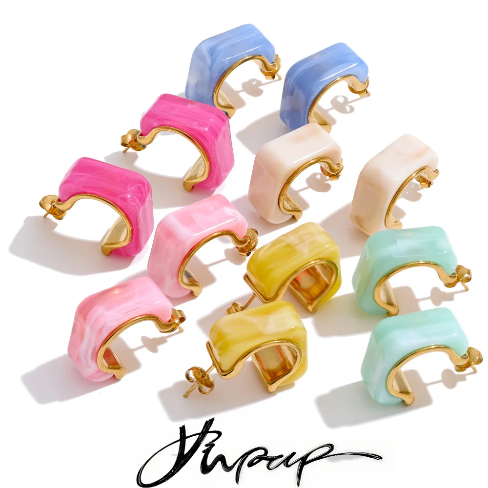 Yhpup 6 Color Resin Acrylic Joyful Candy Earrings for Women Stainless Steel Spring Summer Sweet Youth Fashion Colorful Jewelry