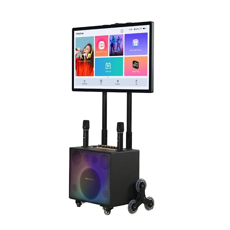 OEM ODM Factory Direct Sales Patented Design Bluetooth Portable Party Karaoke Speakers with Smart Screen Wireless Microphones