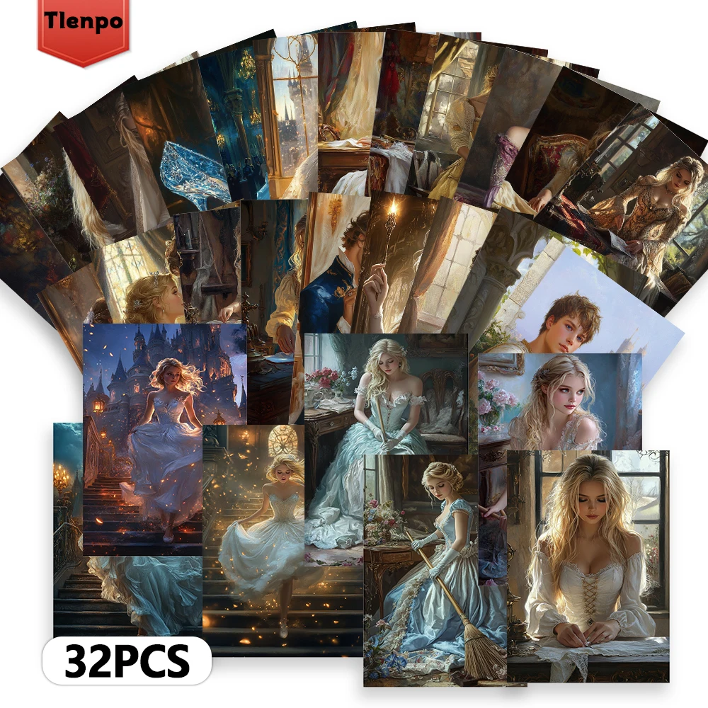 32 piezas, postal de Cenicienta, cuento de hadas, regalo de cumpleaños/aniversario, coleccionable, adecuado para regalo, se puede enviar.