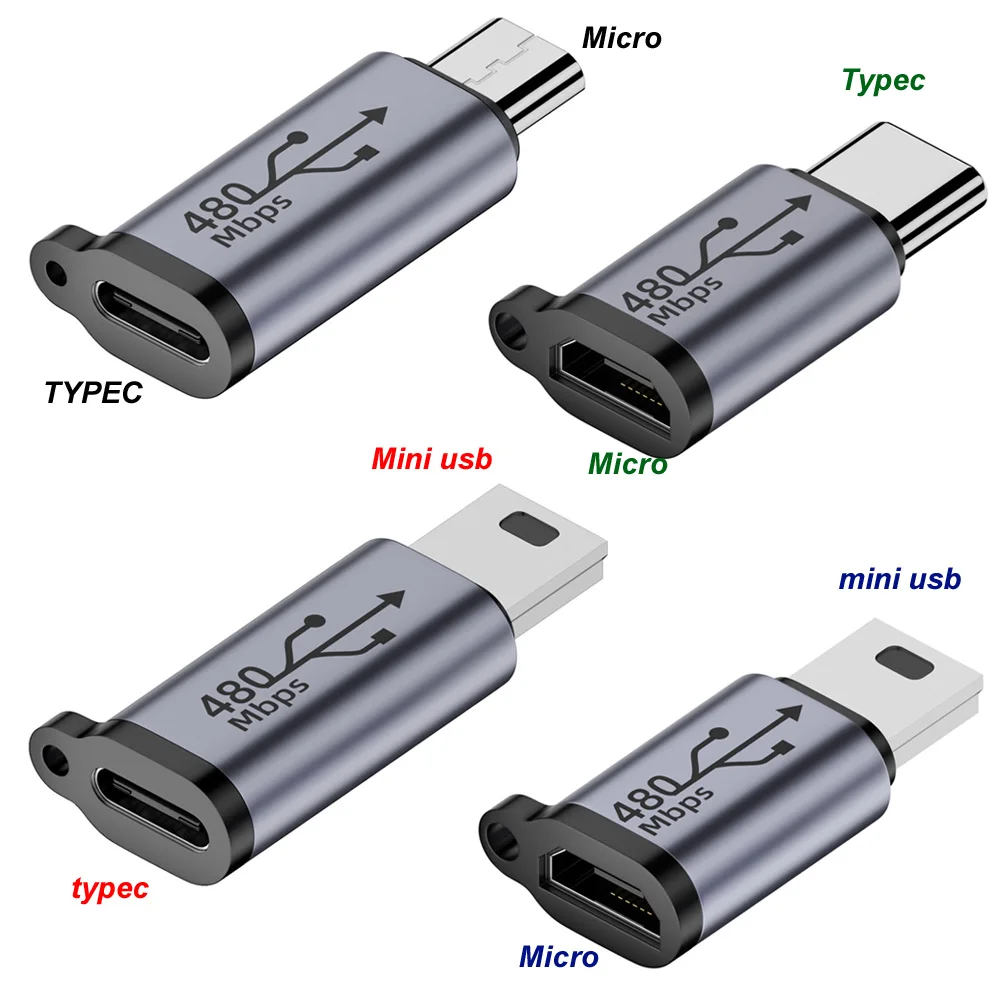 Type-C Naar Micro,Micro Naar Type C, Type C Naar Mini Usb, Micro Naar Mini Usb Adapter, Famele Naar Mannelijke Adapter Voor 480Mbps Gegevensoverdracht