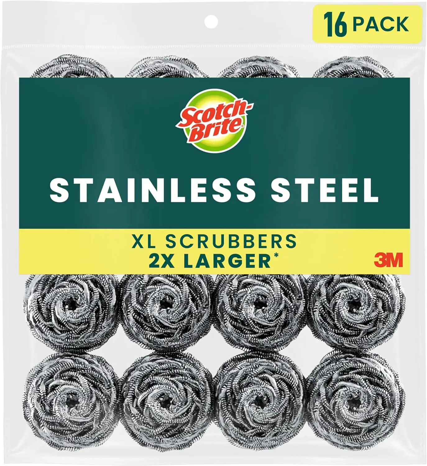 

16-Pack Stainless Steel Scouring Pads for Tough Baked-On Messes, Heavy Duty Kitchen Scrubbers