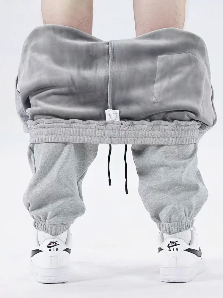 Fall Winter Fleece Thick Sweatpants Men Casual Gray Black Warm Jogger Pants Spring Baggy Wide leg Sport Thermal  Trousers