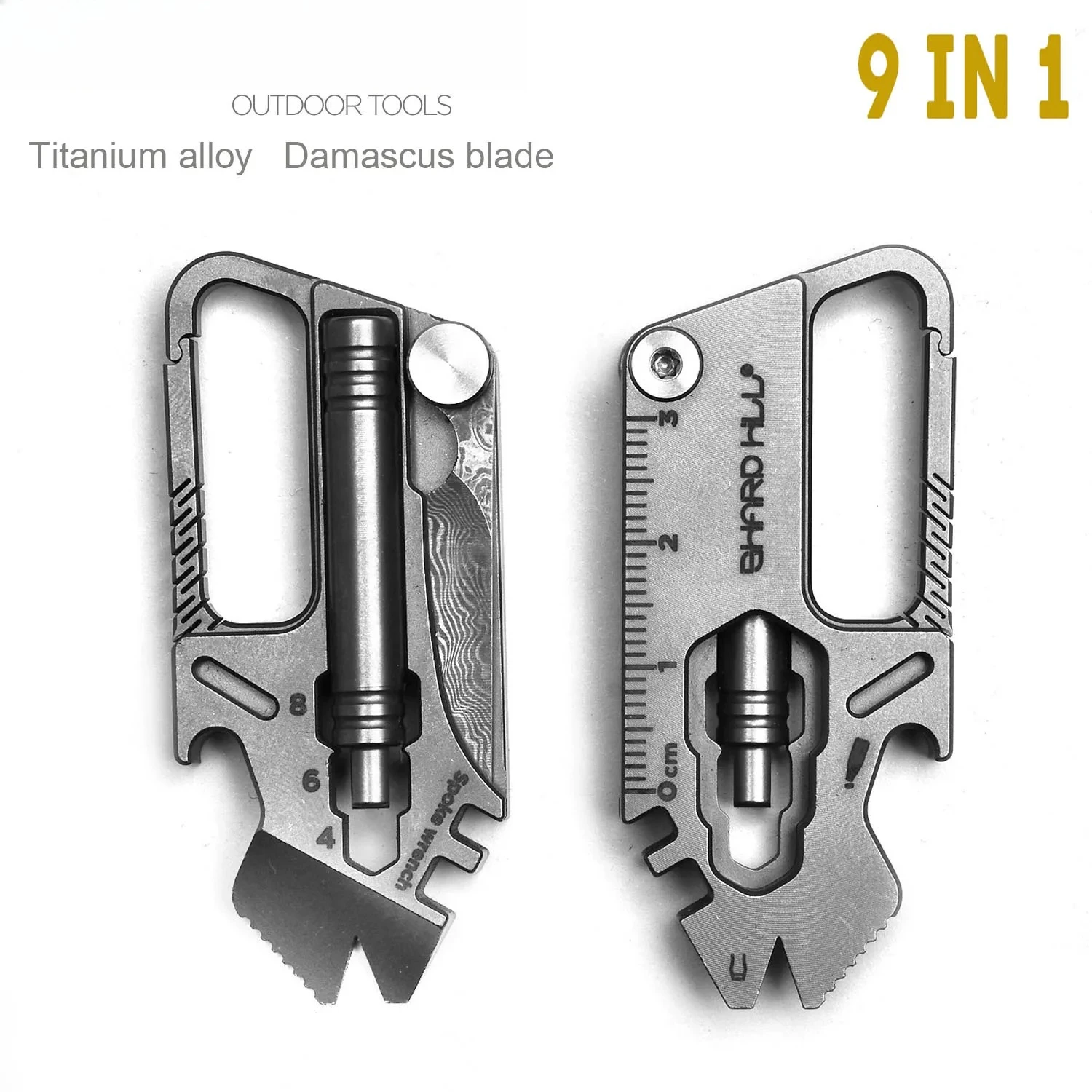 9in1 titanium alloy multifunctional knife Damascus blade bottle opener EDC keychain screwdriver hex wrench outdoor tool
