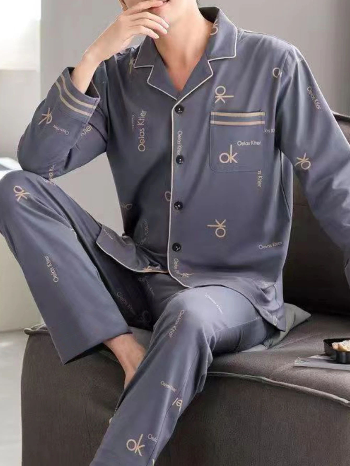 Men's Pajamas Spring & Fall 2025 New High-End Long-Sleeved Casual Large Size Home Wear Set