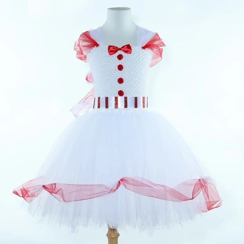 Red White Mary Poppinss Costumes for Girls Nanny Fairy Mary Fancy Tutu Dress for Kids Christmas New Years Ballet Tutus Outfits