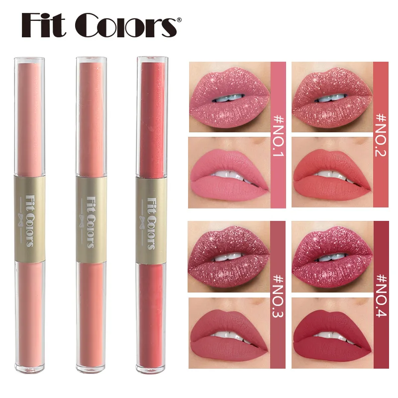 2 in 1 Lip Gloss Stick Matte Pearl Finish Non Stick Cup Transfer Proof Waterproof Liquid Lipstick Makeup Hot Sale Cross Border