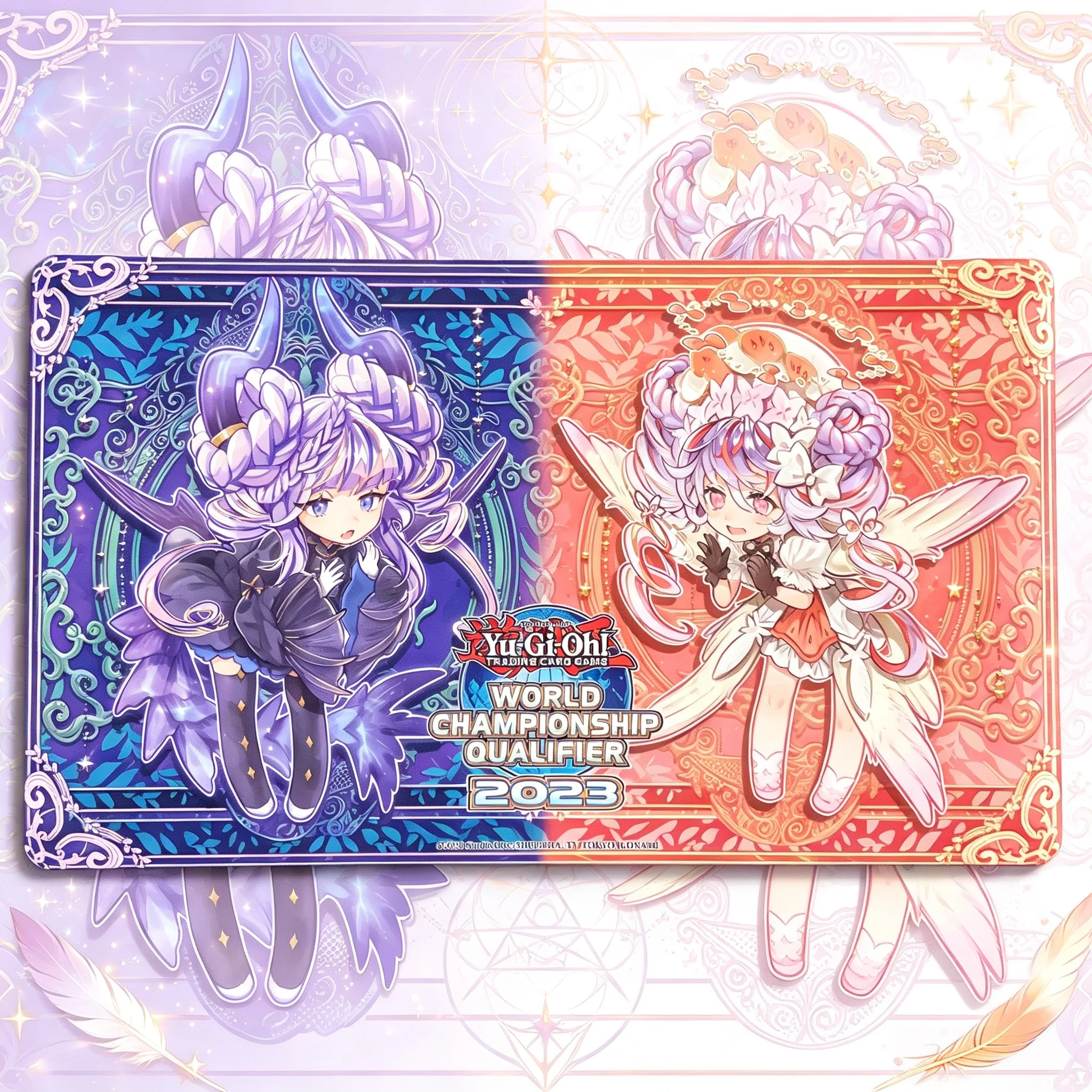 600x350mm Yu-Gi-Oh！DIY WCS 2023 Playmat 2mm Seamless Edge Darkwing Blast Hecate Lightwing Sin‑Hecatrice Board Game Card Pad Toy