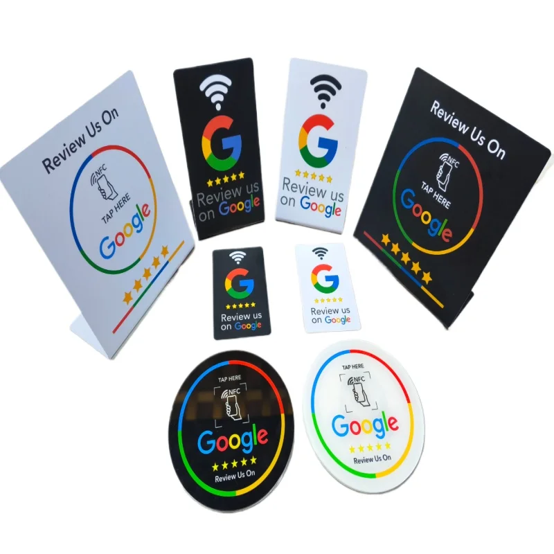 13,56 MHz programmierbare Google Review Card NFC-Stationstisch NFC Google Reviews Display Biegekarte stehende Markenhalterung