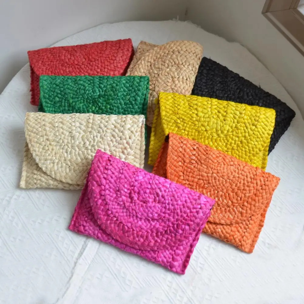 

Hand-woven Straw Bag Small Size Clutch Bag Women Shoulder Bag Handmade Straw Tote with Compartment Lightweight Handbag