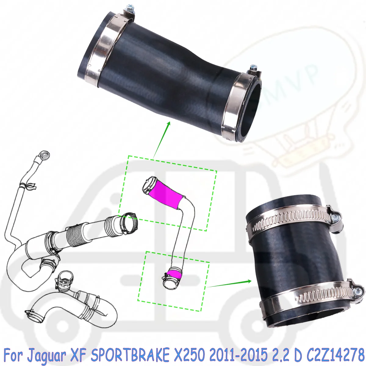 ل 2011 2012-2015 جاكوار XF SPORTBRAKE X250 2.2L D C2Z14278 أدوات السيارات المطاط خراطيم عدة المبرد توربو أنابيب أنابيب 2 قطعة #2