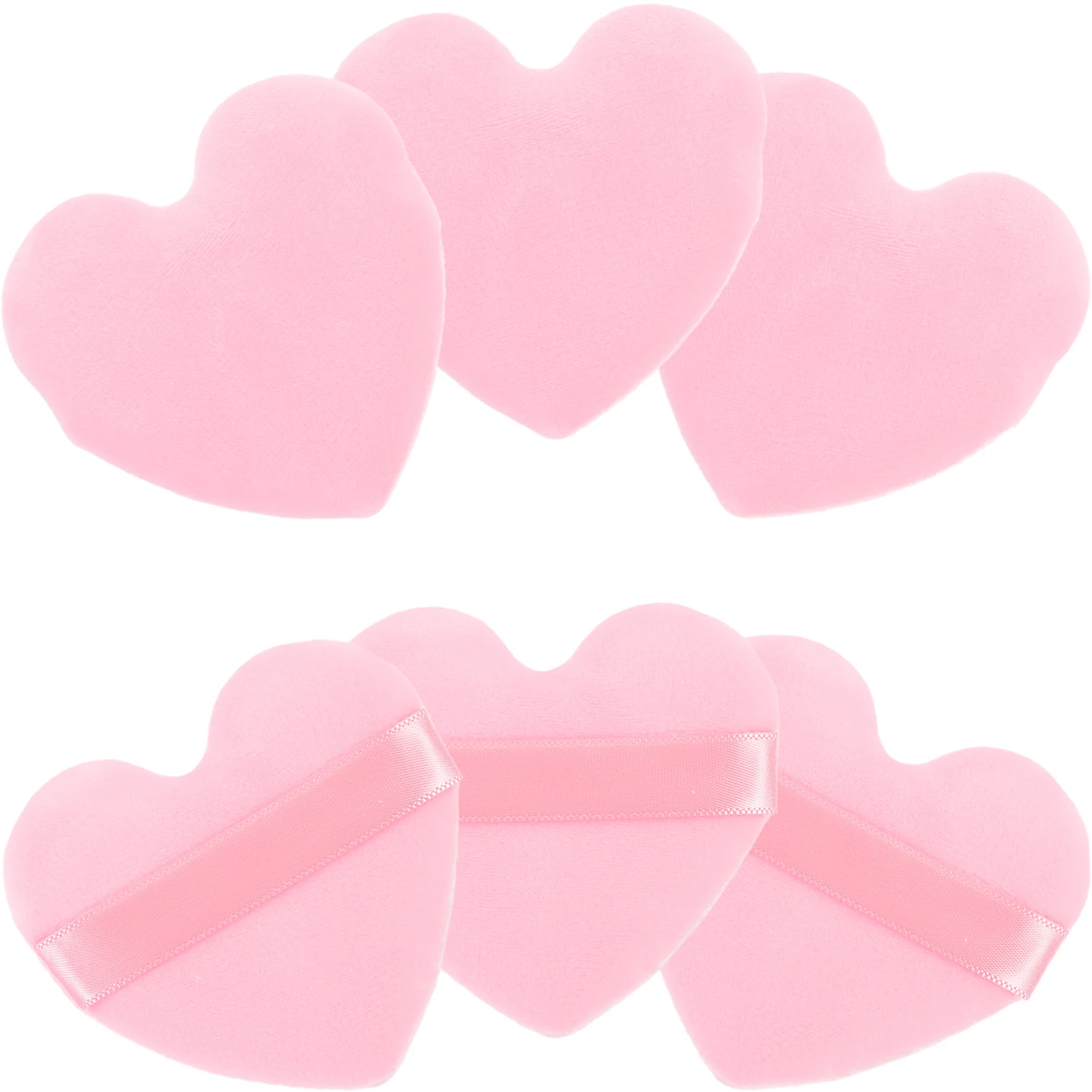 

6 Pcs Pink Heart Shaped Powder Puff Soft Short Velvet Makeup for Women Loose Face Foundation Concealer Travel Use